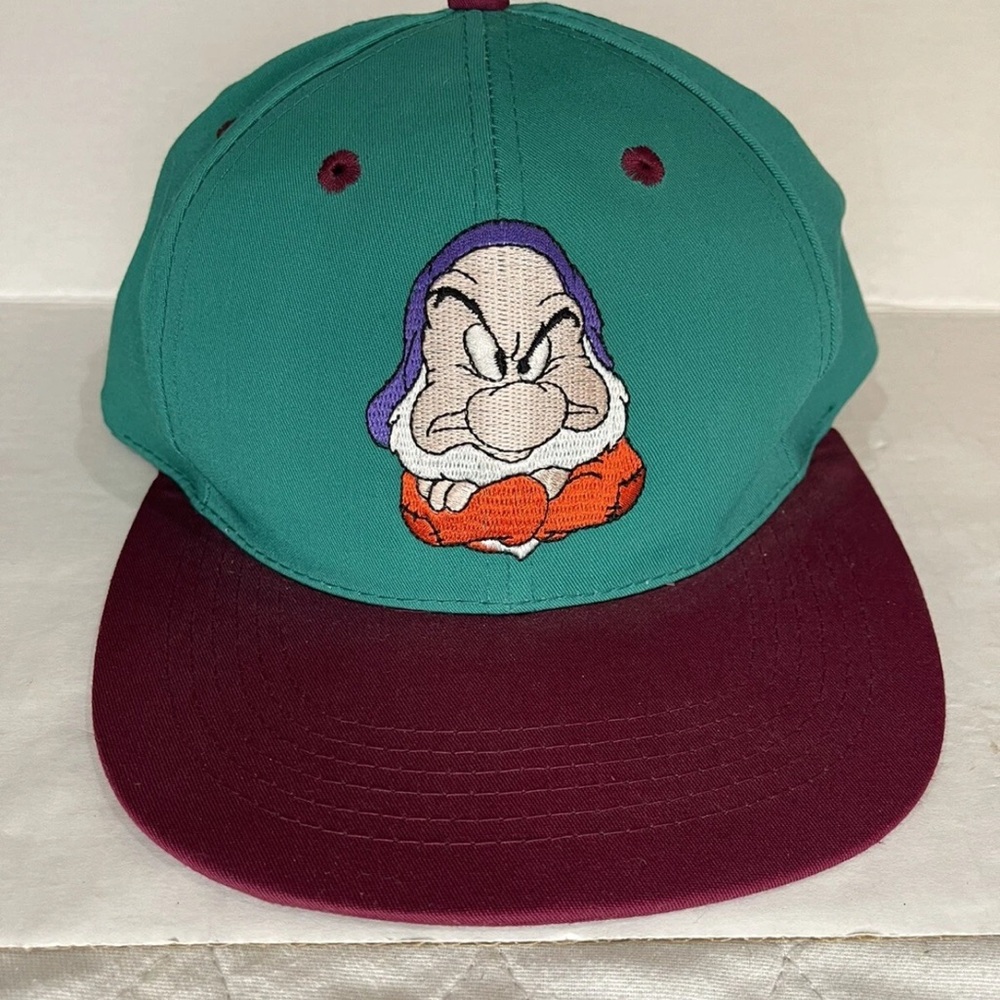 Disney Grumpy Hat Cap Green Snap Back Snow White Adjustable Youth